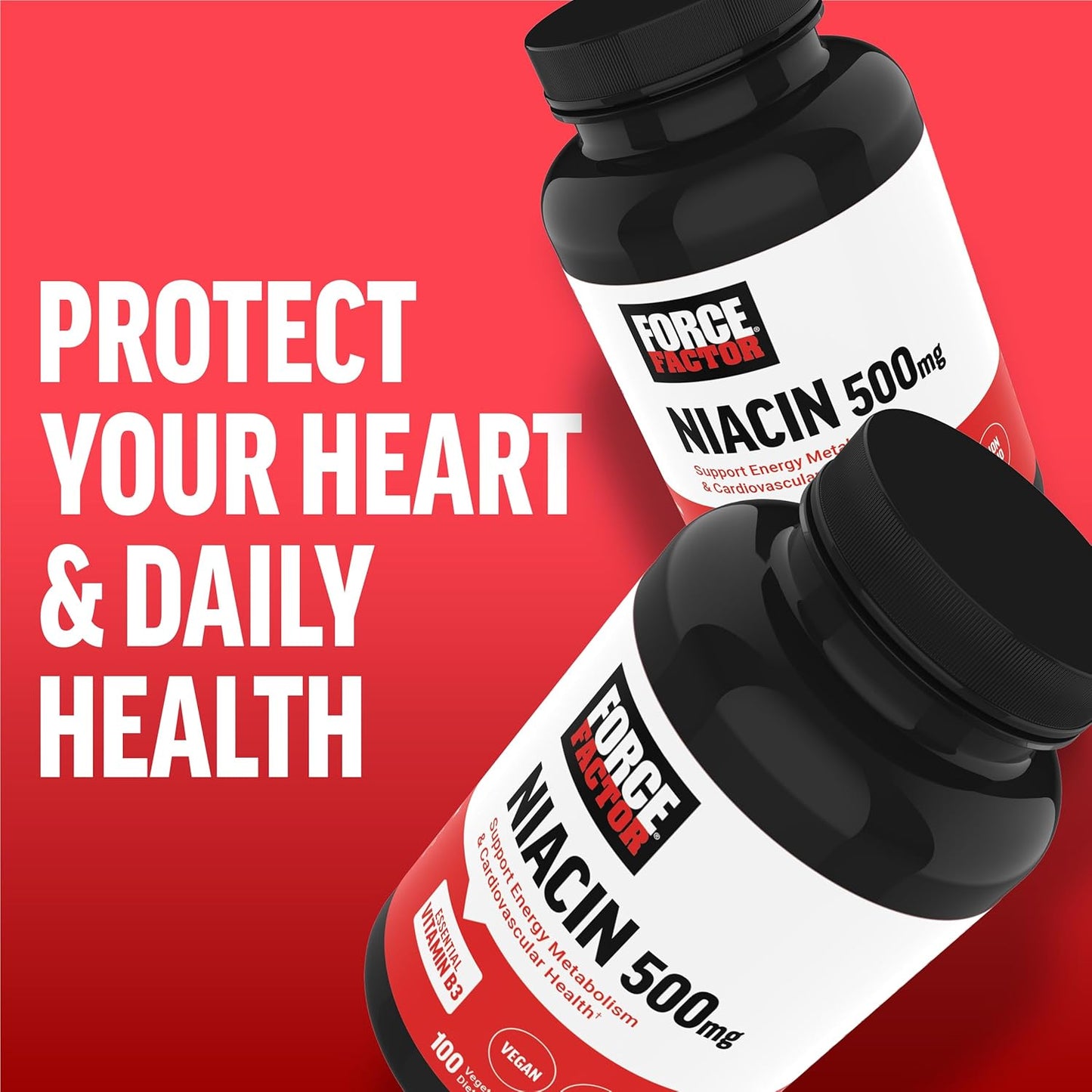 Niacin 500mg Heart-Health Supplement for Cellular Energy & Cardiovascular Health, Vegan, Non-GMO - 100 Vegetable Capsules