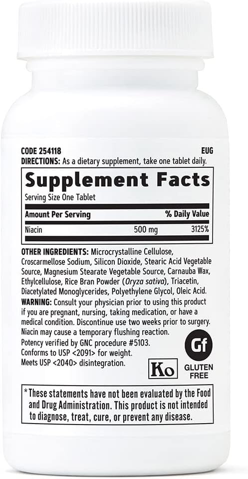 Niacin 500mg Tablets for Blood Vessel Health - GNC Supplement