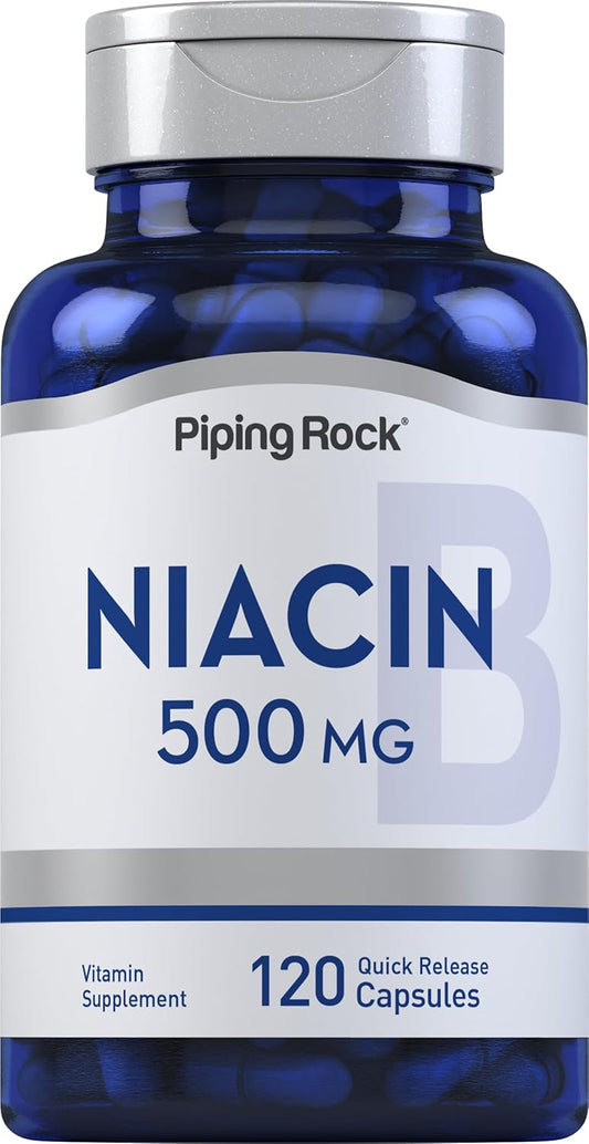 Niacin Flush 500mg Capsules - 120 Count | Non-GMO & Gluten Free Supplement by Piping Rock