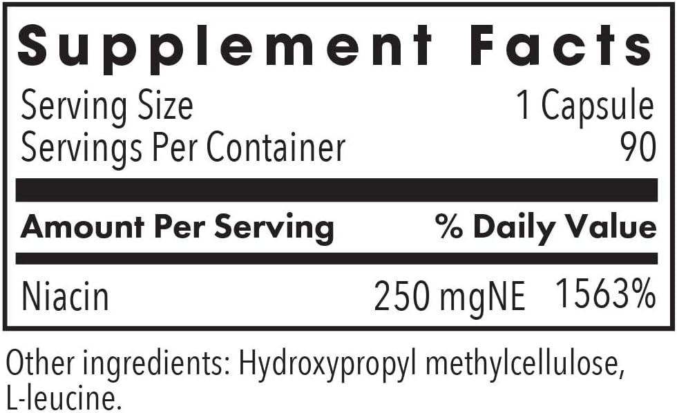 Niacin Supplement 250mg - Vitamin B3 for Men & Women, Nicotinic Acid, NAD, Flush-Free, Vegetarian Capsules - 90 Count