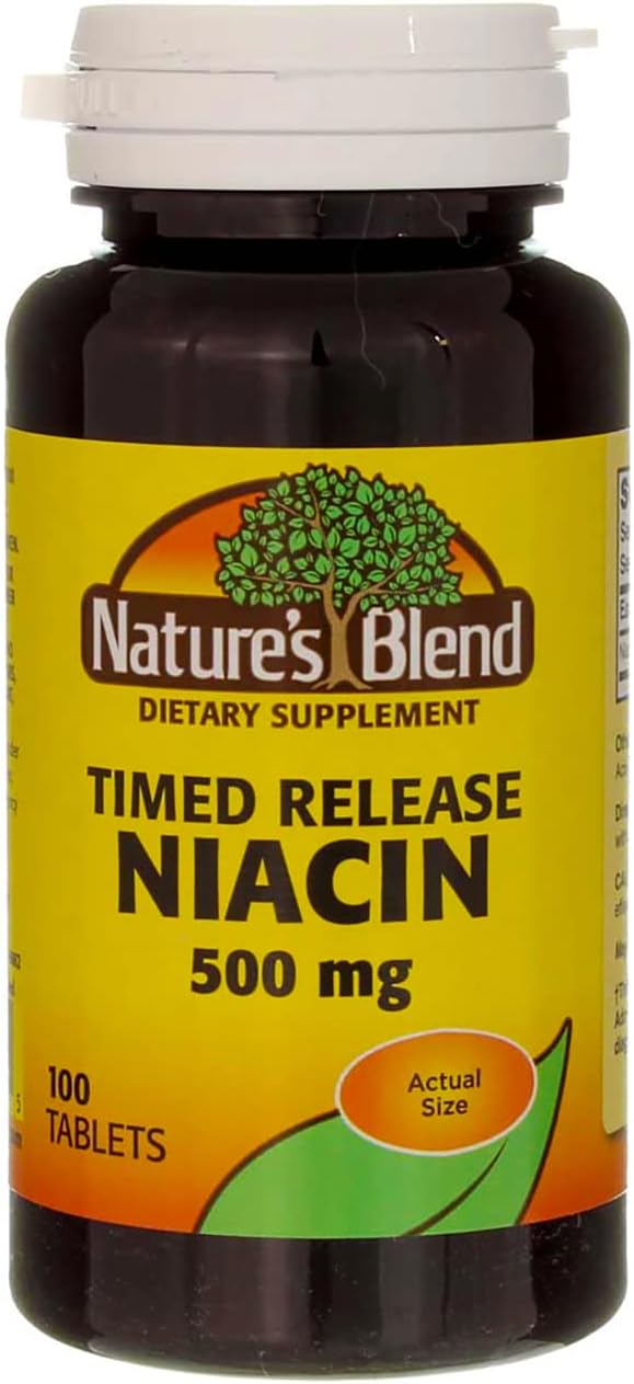 Niacin Timed Release Tablets 500mg - 200 Count - Nature's Blend - 2 Pack