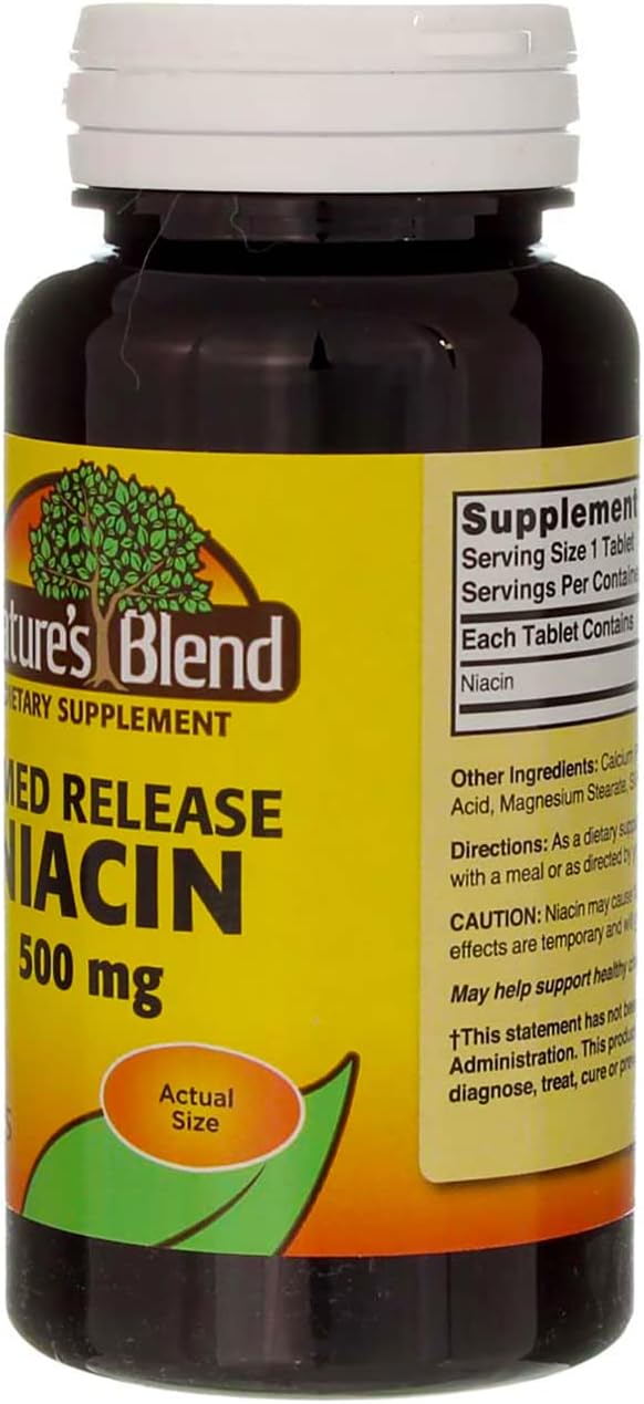 Niacin Timed Release Tablets 500mg - 200 Count - Nature's Blend - 2 Pack