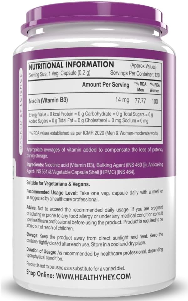 Niacin Vitamin B3 Supplement - 120 Vegetarian Capsules for General Nutrition