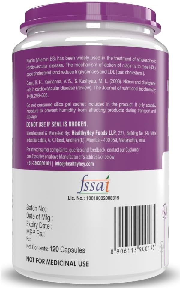 Niacin Vitamin B3 Supplement - 120 Vegetarian Capsules for General Nutrition