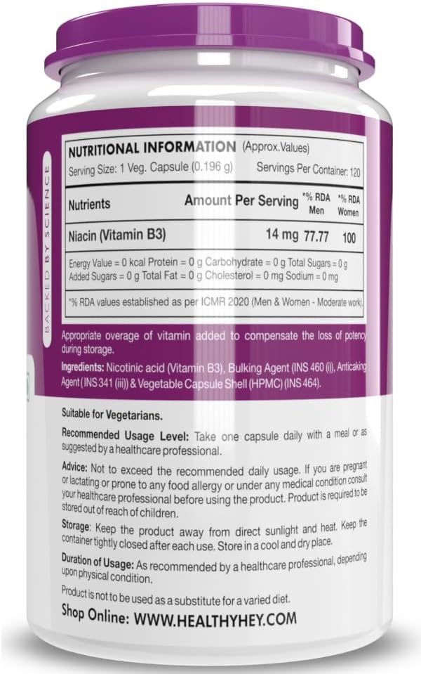 Niacin Vitamin B3 Supplement 120 Vegetarian Capsules - High Quality & Affordable