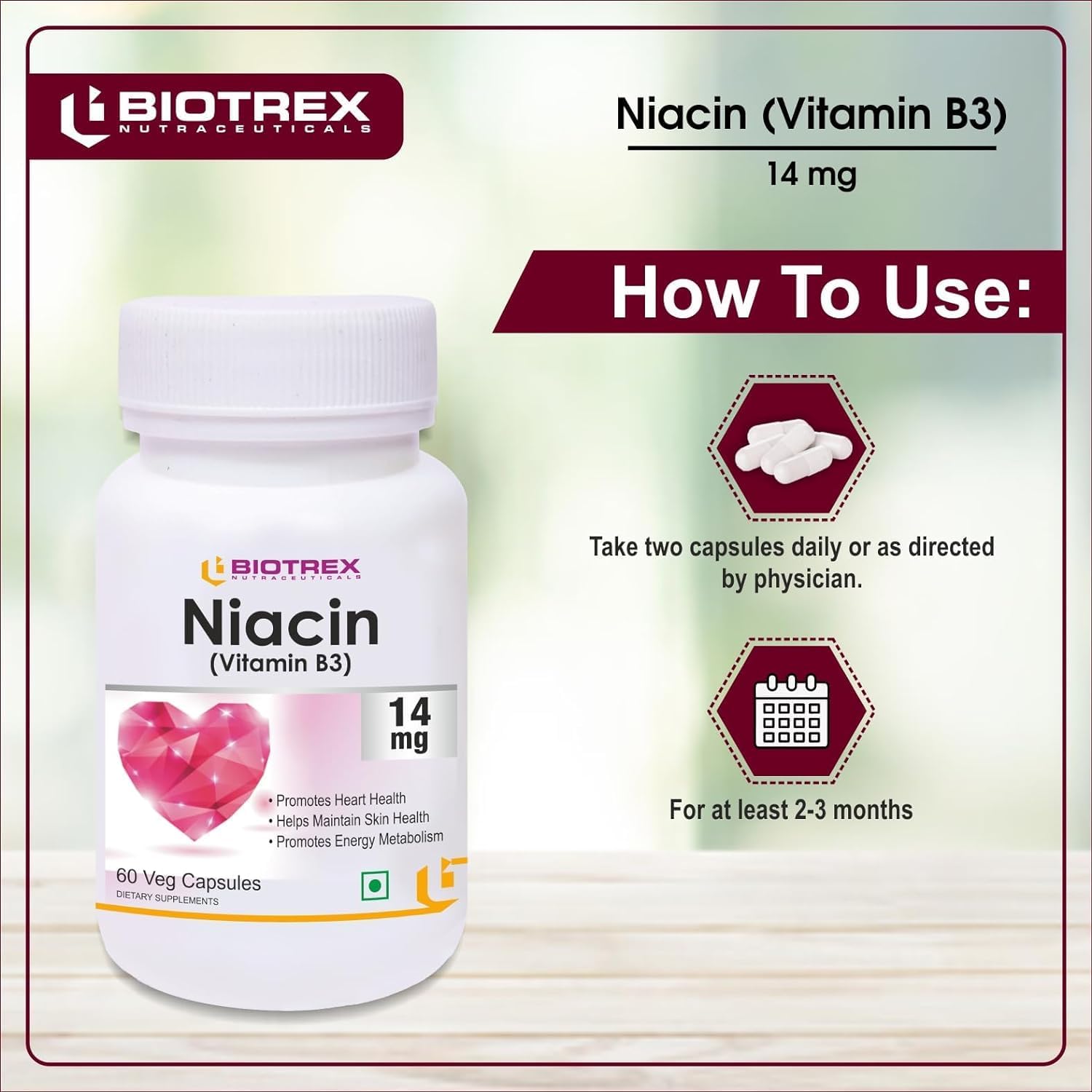 Niacin Vitamin B3 Supplement with Inositol - 60 Veg Capsules, 14mg