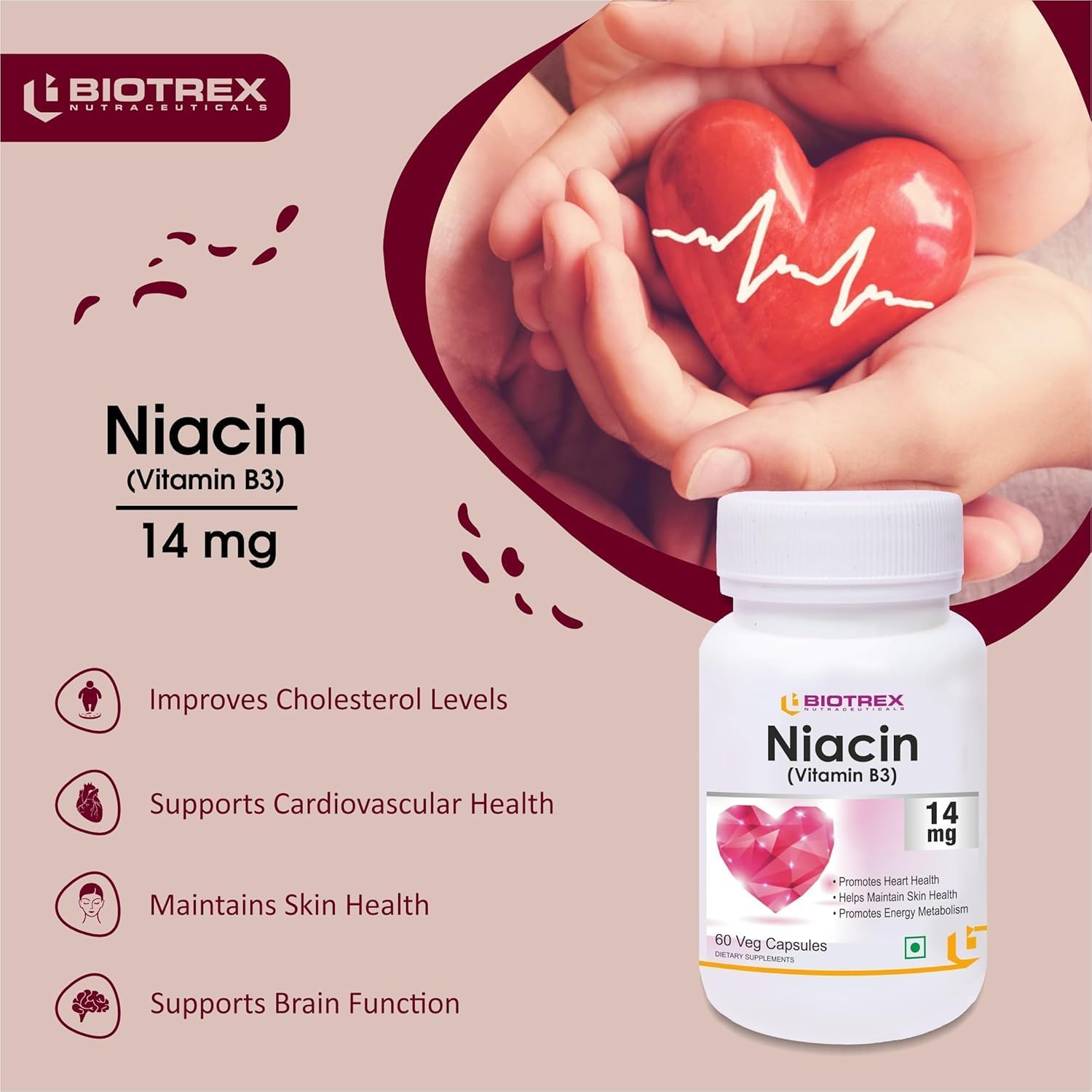 Niacin Vitamin B3 with Inositol Supplement - 60 Veg Capsules, 14mg & 50mg