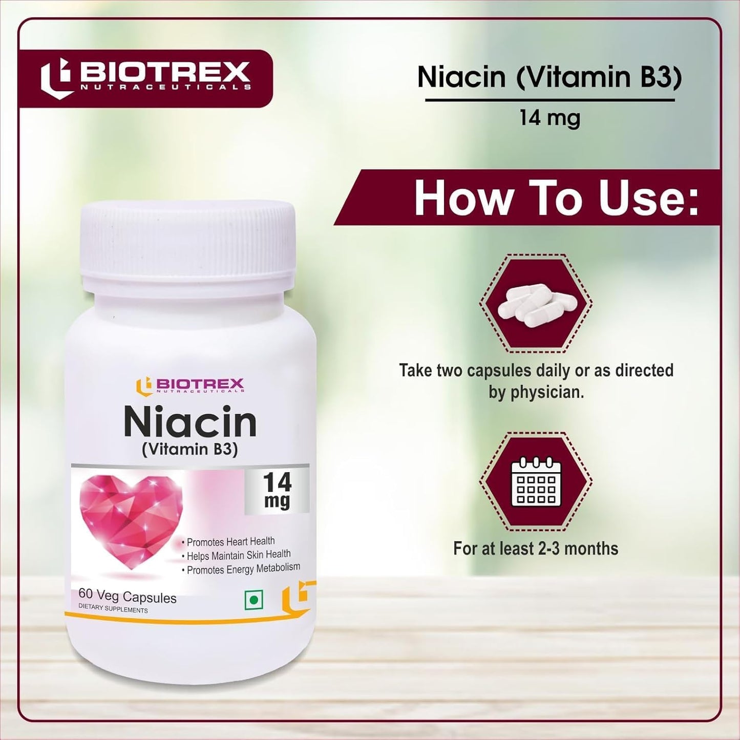 Niacin Vitamin B3 with Inositol Supplement - 60 Veg Capsules, 14mg