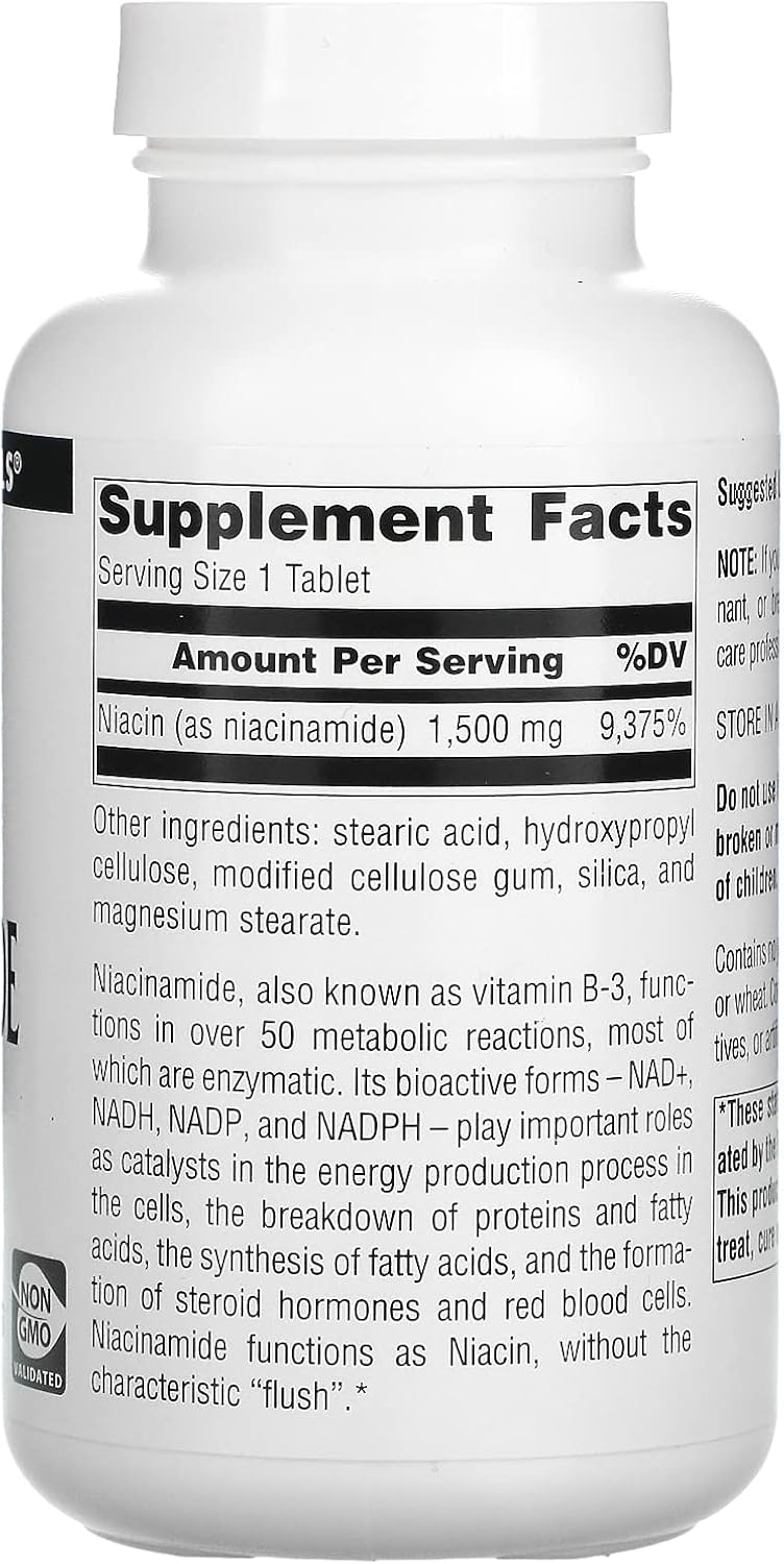 Niacinamide 1500mg Vitamin B-3 Timed Release Energy Support - 100 Tablets by Source Naturals