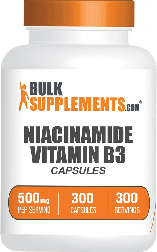 Niacinamide 500mg Capsules - Vitamin B3 Supplement - Gluten Free - 300 Capsules - BulkSupplements