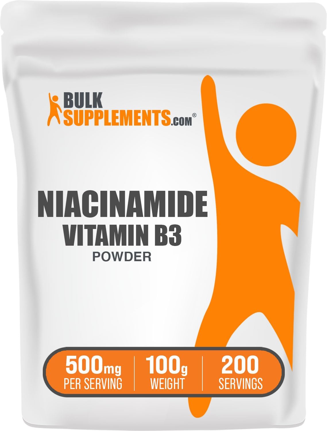Niacinamide Powder 500mg - B3 Vitamin Supplement for Skin, Gluten Free - 100g (3.5 oz) - BulkSupplements