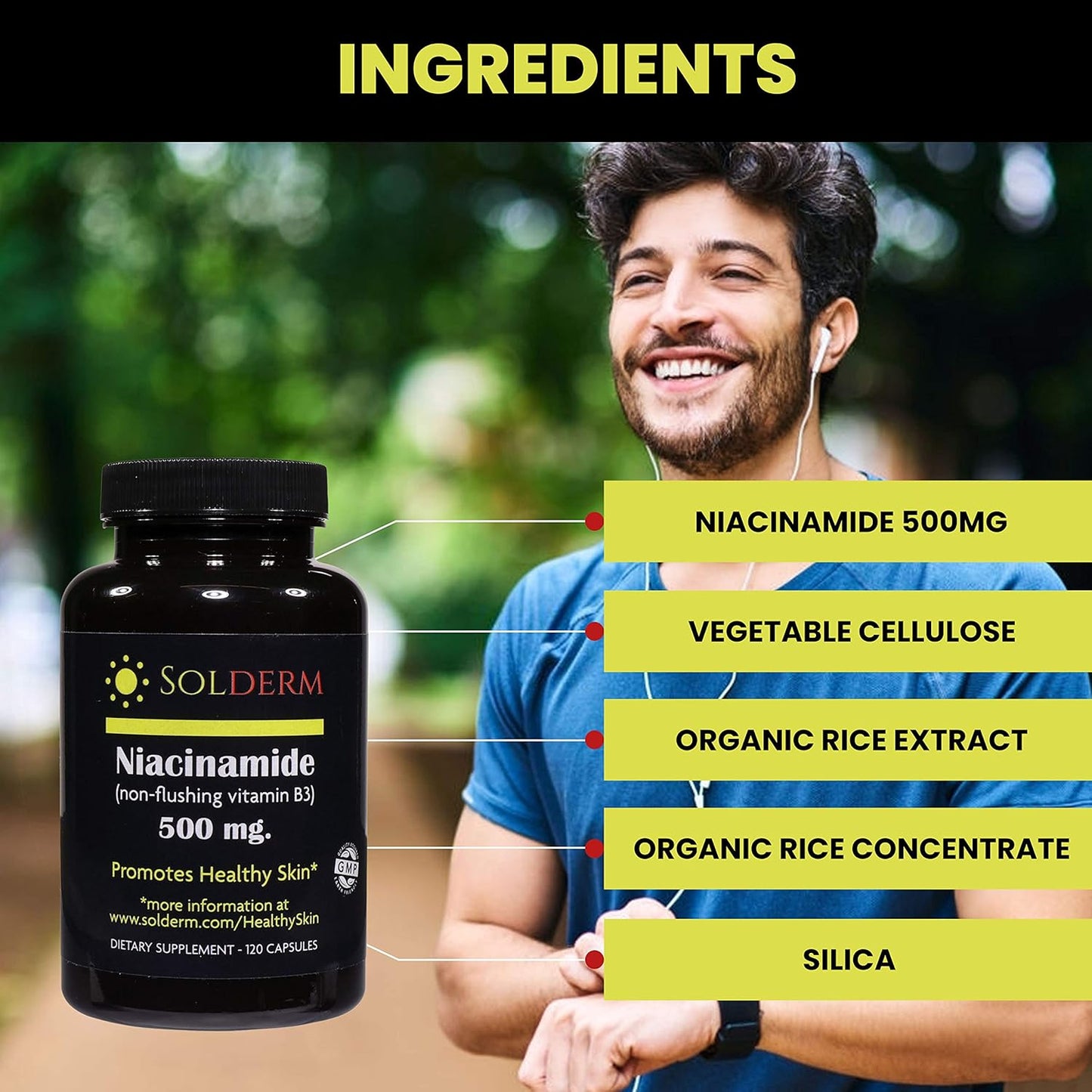 Niacinamide Vitamin B3 Supplement 500mg | Non-Flushing Capsules | Vegetarian & Gluten-Free | Skin Health Support | 120 Tablets