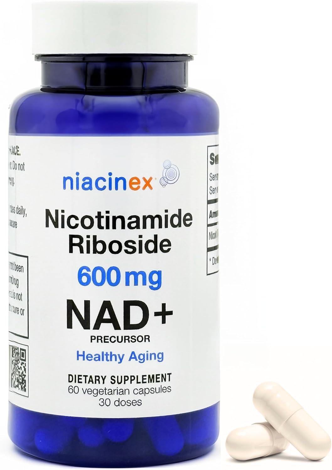 Niacinex Nicotinamide Riboside 600mg Supplement - 60 Vegetarian Capsules for Healthy Aging, Energy, Cellular Health - NAD+ Precursor