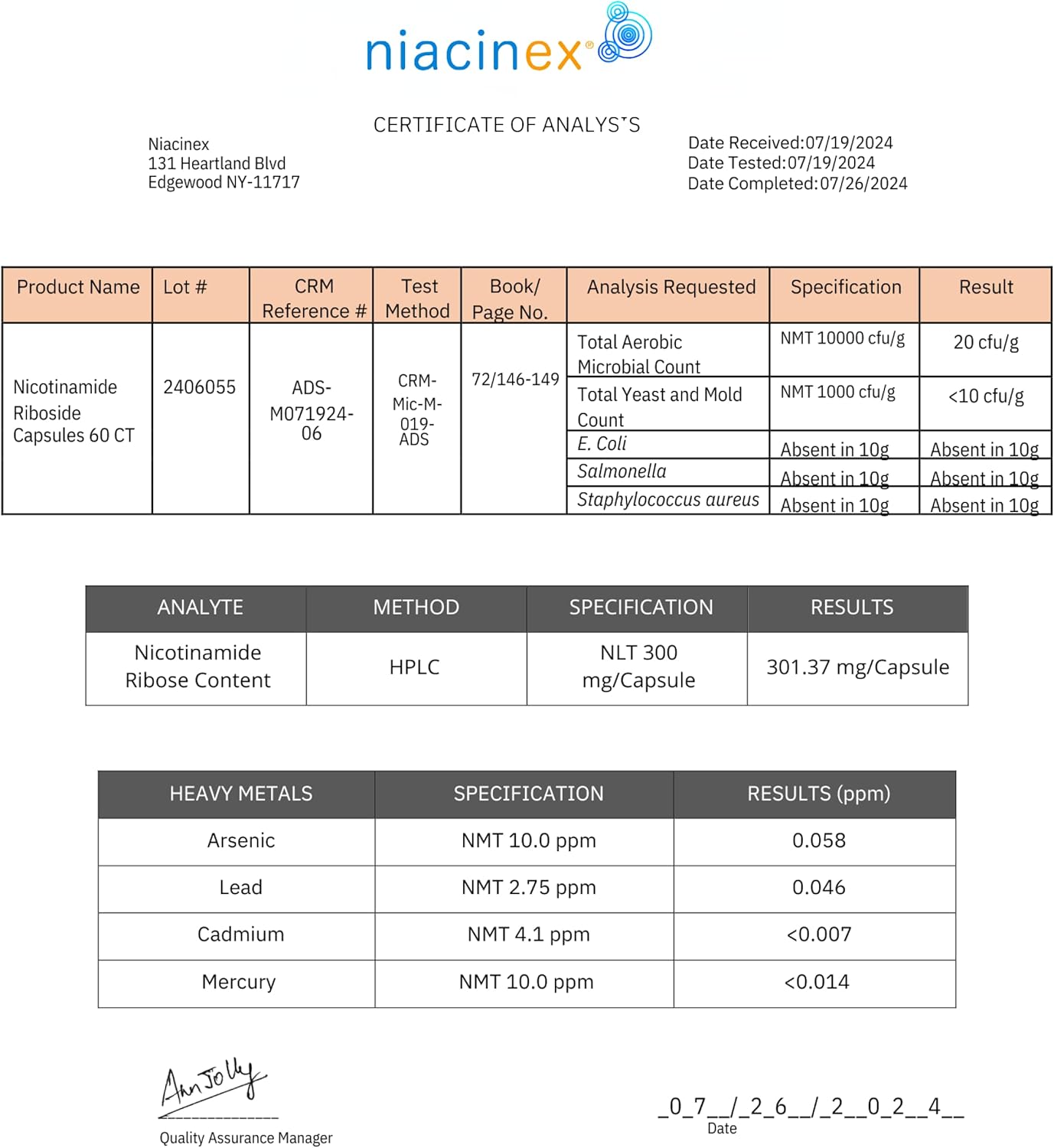 Niacinex Nicotinamide Riboside 600mg Supplement - 60 Vegetarian Capsules for Healthy Aging, Energy, Cellular Health - NAD+ Precursor