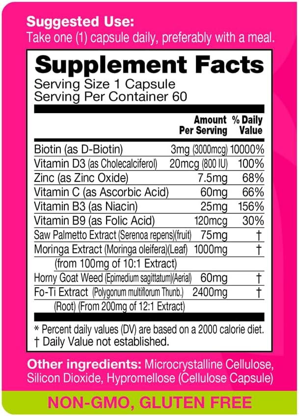 Nicole & Alyssa Growluxe Hair, Skin, and Nail Vitamin Supplement - 60 Vegetarian Capsules - Gluten-Free, Non-GMO - Made in USA - Promotes Healthy Hair, Skin, and Nails for Men & Women