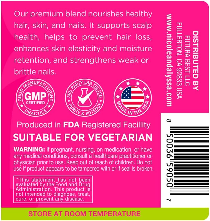 Nicole & Alyssa Growluxe Hair, Skin, and Nail Vitamin Supplement - 60 Vegetarian Capsules - Gluten-Free, Non-GMO - Made in USA - Promotes Healthy Hair, Skin, and Nails for Men & Women