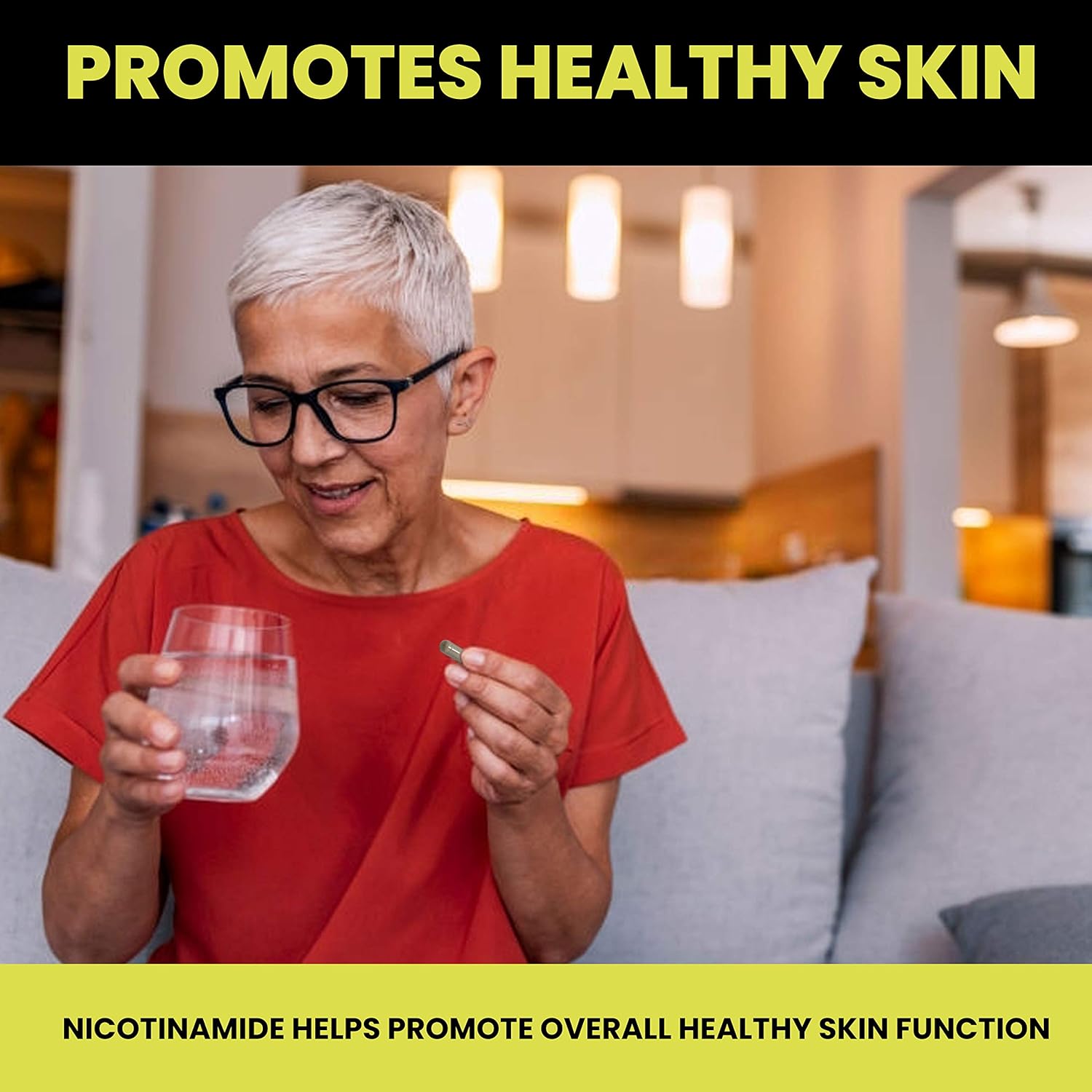Nicotinamide D3 Supplement for Healthy Skin - Non-Flushing Vitamin B3, Vegetarian, Gluten-Free - 60 Capsules, 500mg