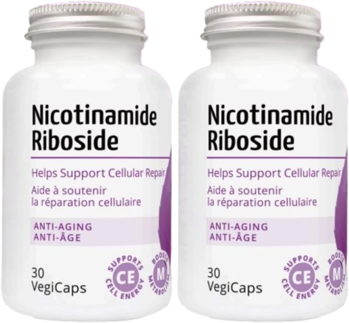 Nicotinamide Riboside & CoQ10 Capsules - 300mg NR, 400mg Coenzyme Q10, 30 VegiCaps, Pack of 2 - 60 Capsules Total