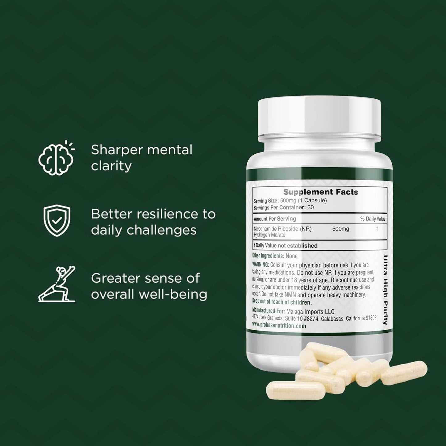 Nicotinamide Riboside (NR) Supplement for Energy and General Wellness | NAD+ Support | 30ct/500mg, 30-Day Supply | Natural Alternative to NMN by Probase Nutrition