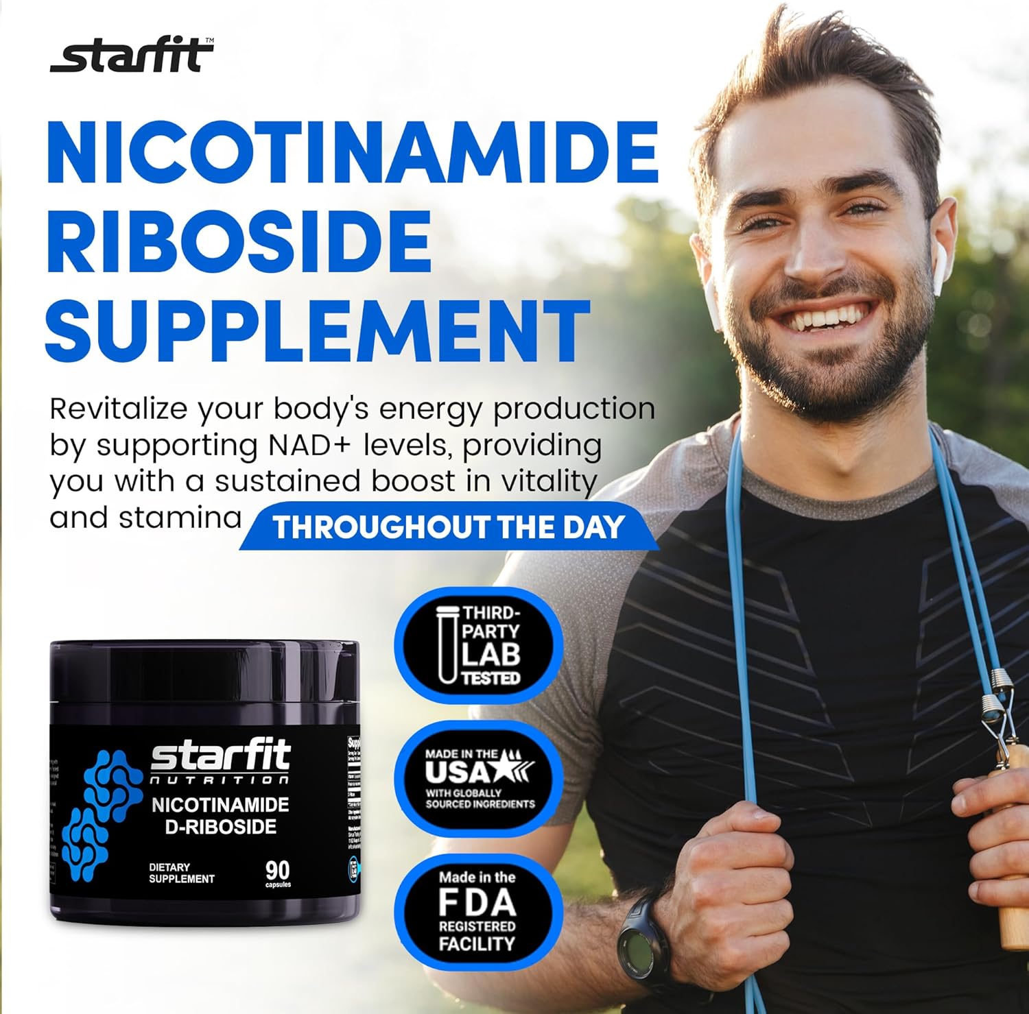 Nicotinamide Riboside Supplement for Boosting NAD+ Levels, Energy, Focus, and Metabolism Support