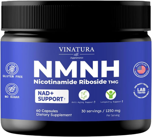 Nicotinamide Riboside & TMG NAD Supplement for Anti-Aging - 60 Capsules - VINATURA NMNH Alternative