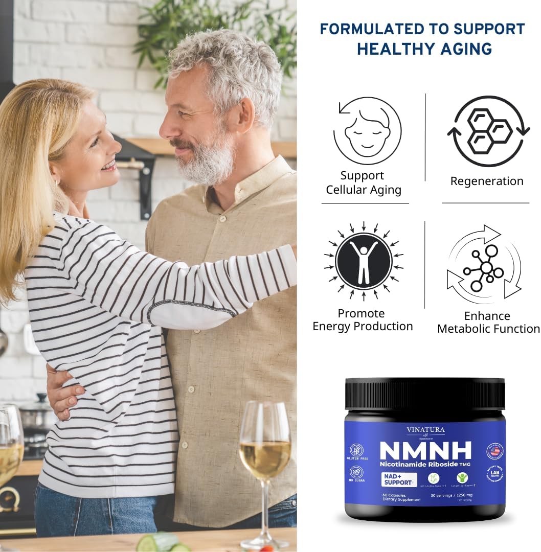Nicotinamide Riboside & TMG NAD Supplement for Anti-Aging - 60 Capsules - VINATURA NMNH Alternative