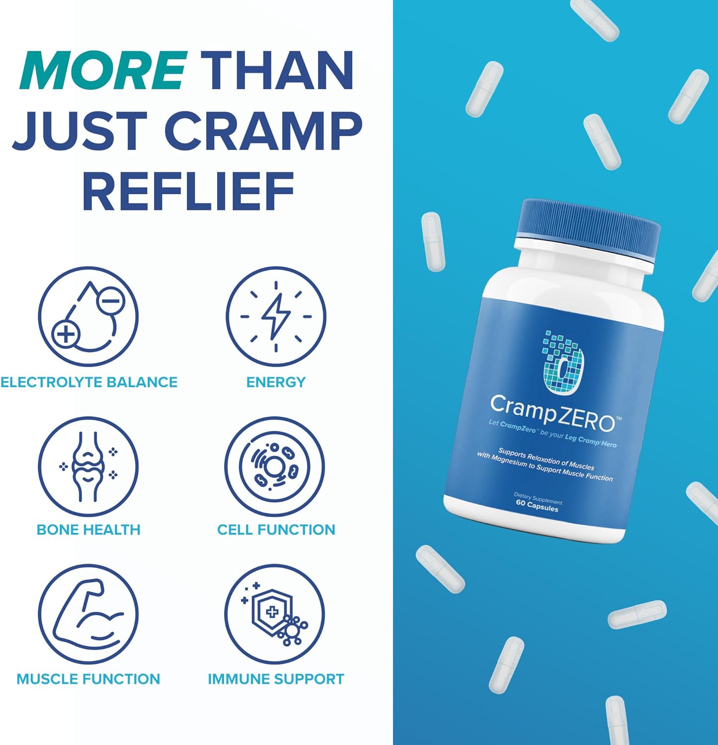 Night Leg Cramps Relief: Potassium Magnesium Supplement with Calcium and Vitamin D3 - 60 Capsules for Muscle Relaxation and Function