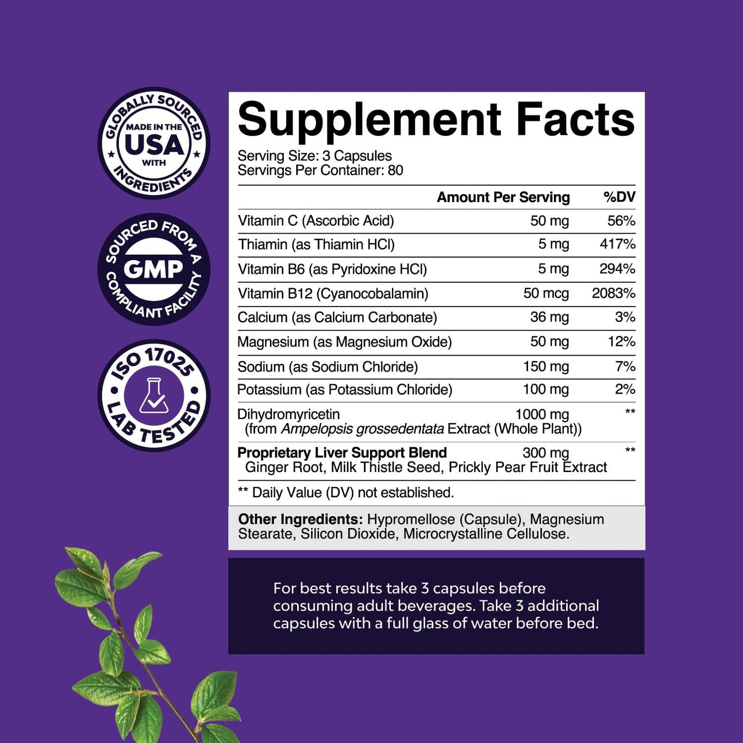 Nighttime Liver Detox & Hydration Supplement - DHM, Milk Thistle, Electrolytes - 240 Capsules for Pre & Post Drinking Recovery
