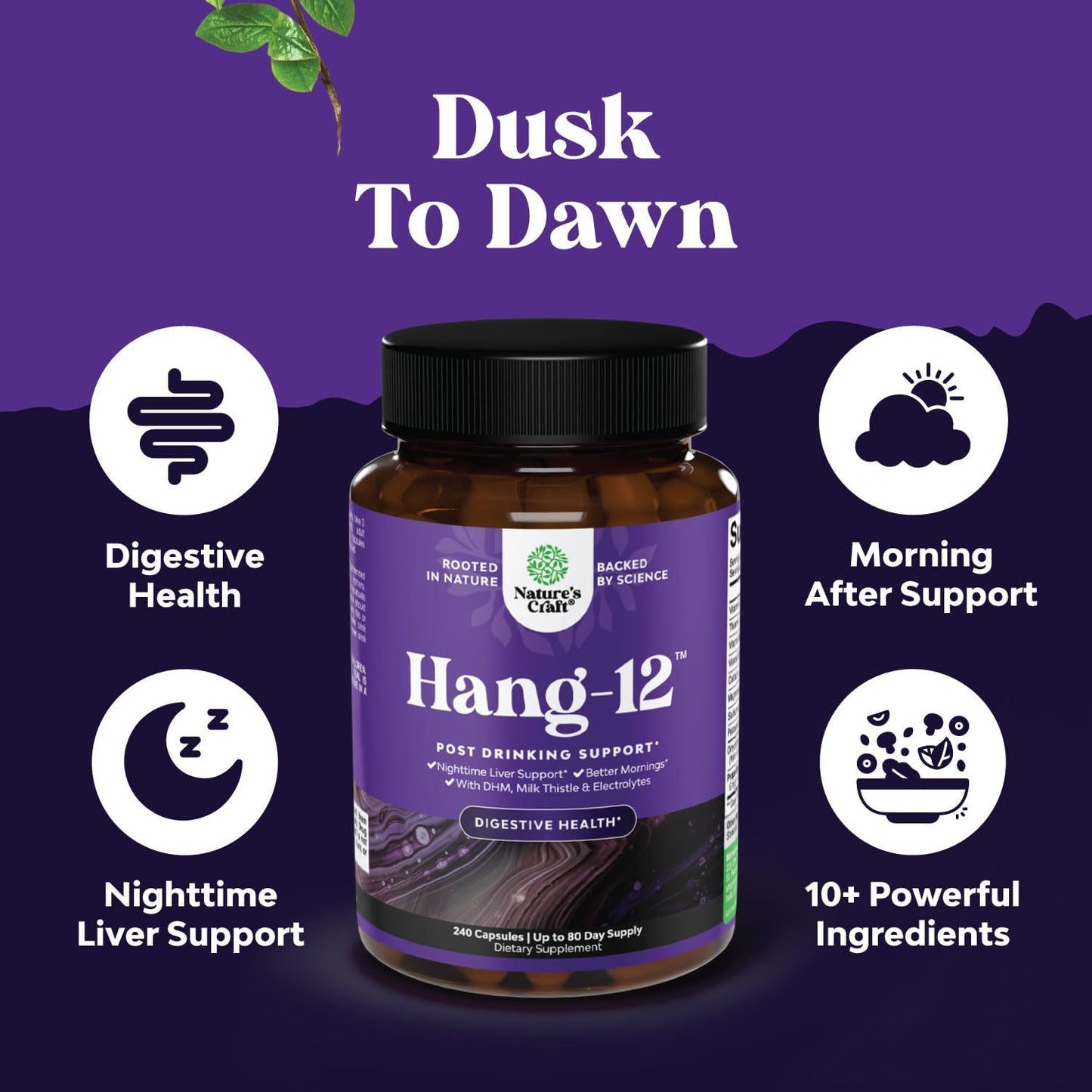 Nighttime Liver Detox & Hydration Supplement - DHM, Milk Thistle, Electrolytes - 240 Capsules for Pre & Post Drinking Recovery