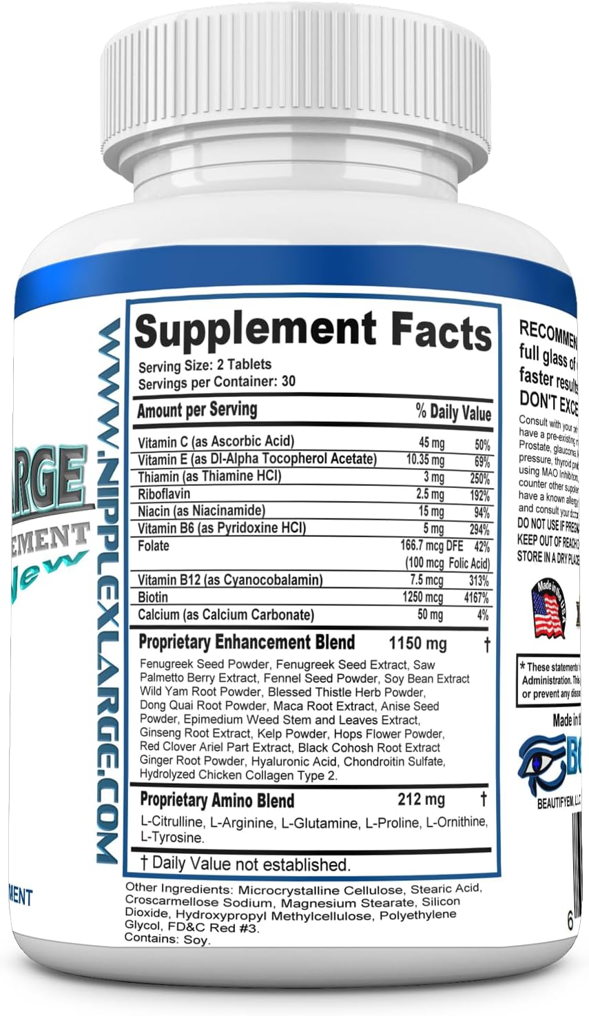 Nipple X-Large Supplement - Enhance Size and Firmness of Nipples and Breasts - 60 Tablets