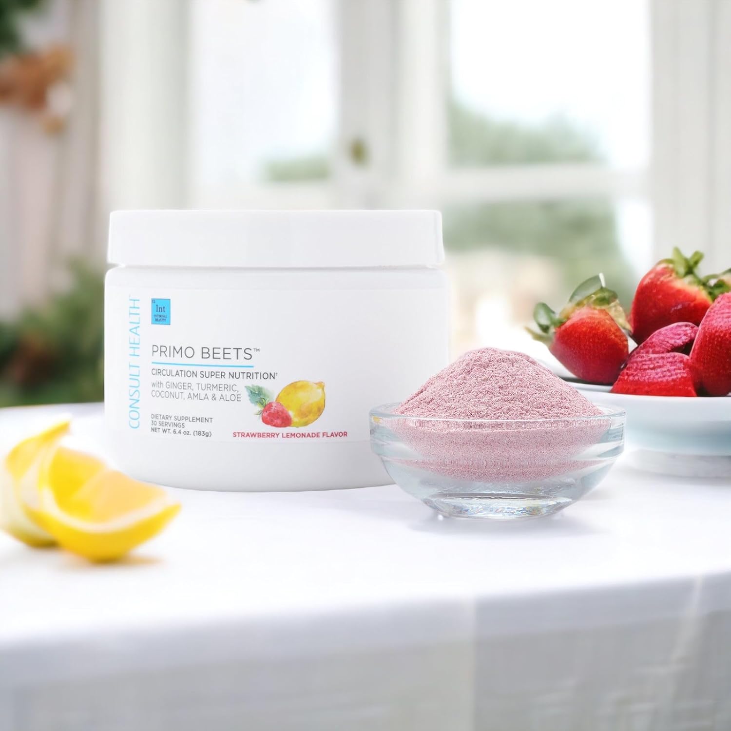 Nitric Oxide Beet Root Drink Mix with Ginger and Turmeric for Daily Nutrition and Circulation Support - Strawberry Lemonade Flavor - 30 Servings