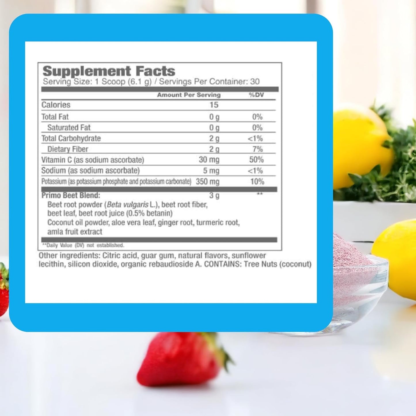 Nitric Oxide Beet Root Drink Mix with Ginger and Turmeric for Daily Nutrition and Circulation Support - Strawberry Lemonade Flavor - 30 Servings
