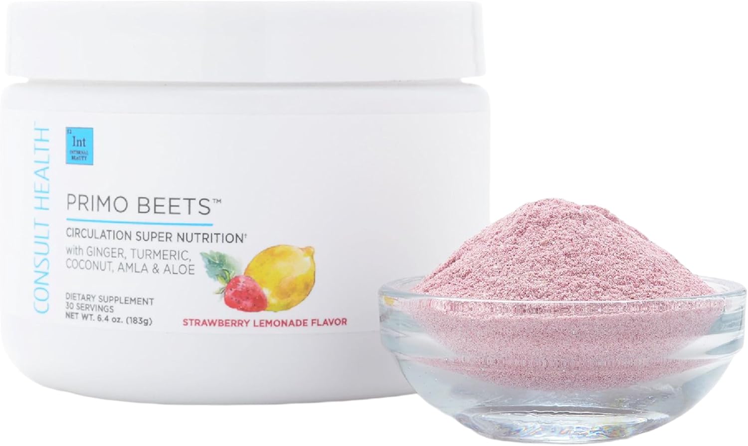 Nitric Oxide Beet Root Drink Mix with Ginger and Turmeric for Daily Nutrition and Circulation Support - Strawberry Lemonade Flavor - 30 Servings