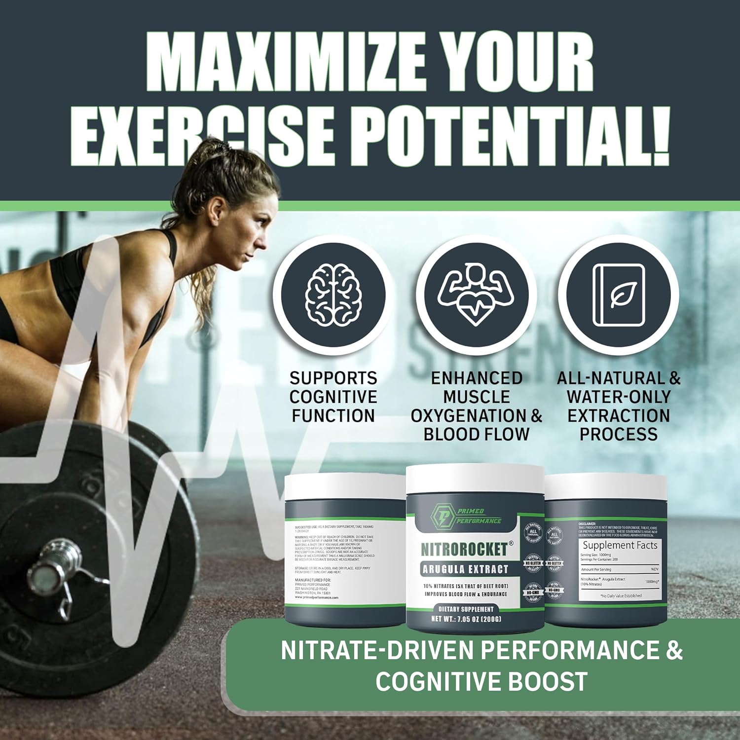 Nitric Oxide Booster for Enhanced Performance - Supports Blood Flow & Energy - Supplements for Men and Women - Boost Cognitive Function & Oxygenation - 200g