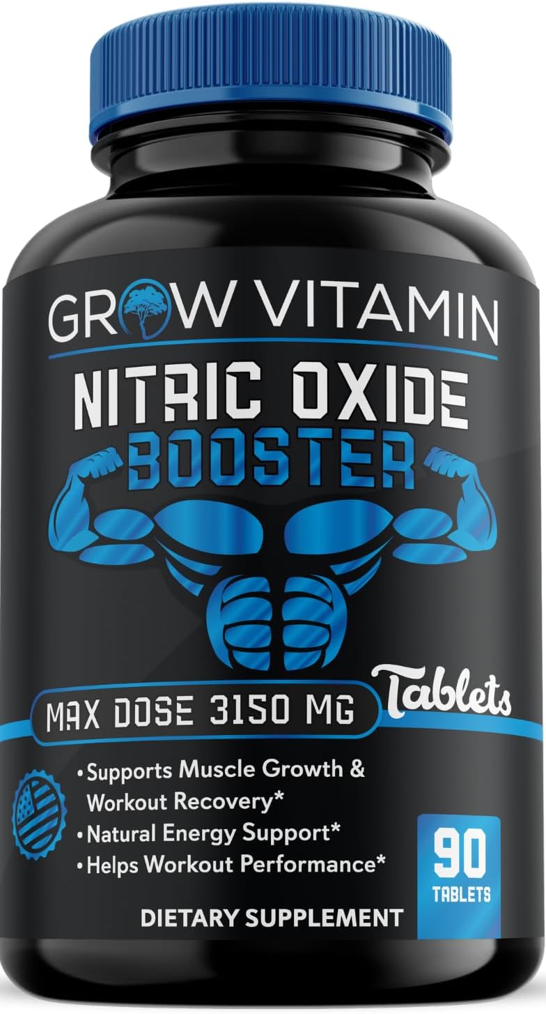 Nitric Oxide Booster for Men and Women - Supports Muscle Growth and Human Growth Hormone - Natural Supplement for Muscle Building - 90 Tablets, 3150mg