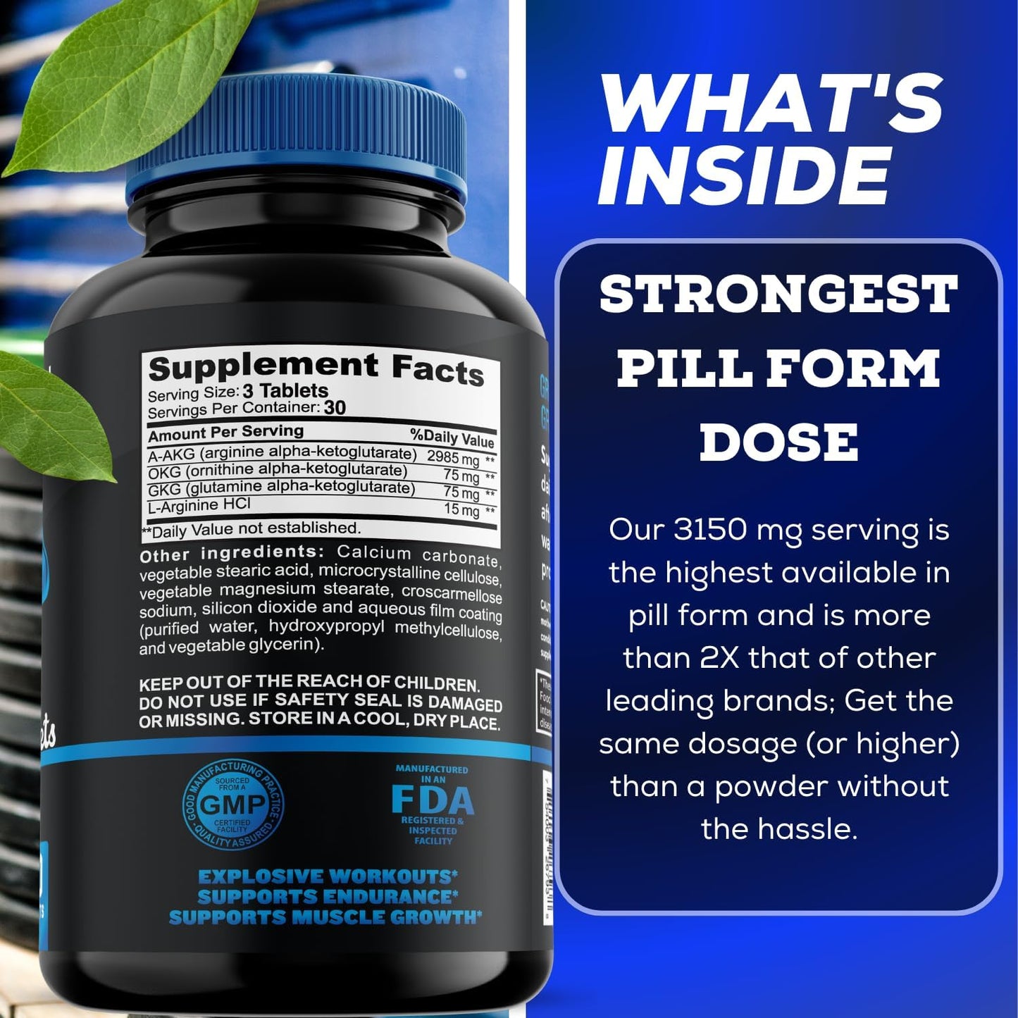 Nitric Oxide Booster for Men and Women - Supports Muscle Growth and Human Growth Hormone - Natural Supplement for Muscle Building - 90 Tablets, 3150mg