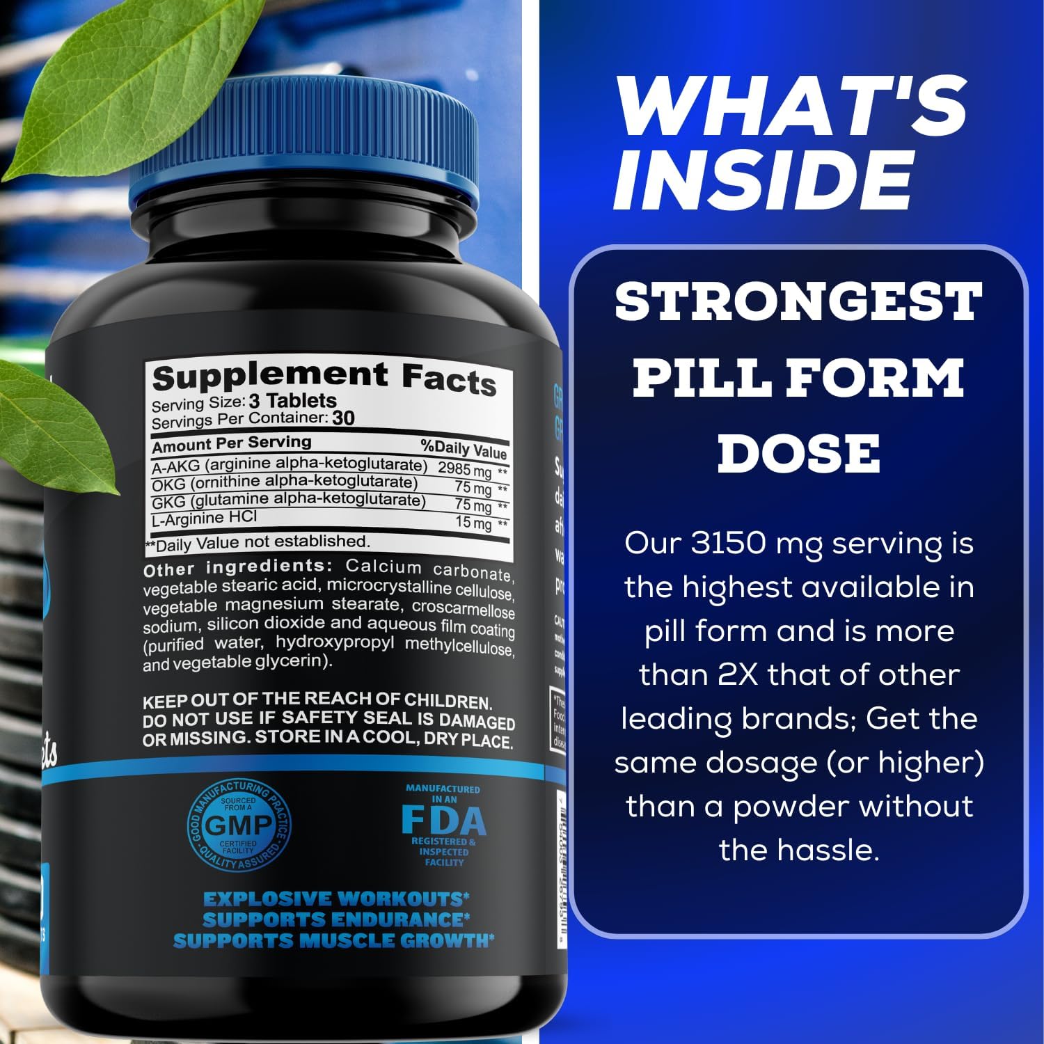 Nitric Oxide Booster for Men and Women - Supports Muscle Growth and Human Growth Hormone - Natural Supplement for Muscle Building - 90 Tablets, 3150mg