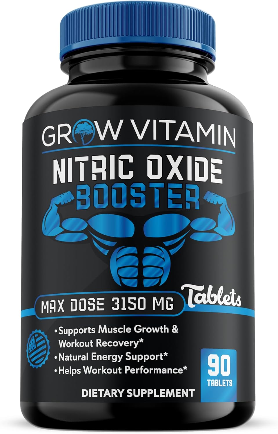 Nitric Oxide Booster for Men and Women - Supports Muscle Growth and Human Growth Hormone - Natural Supplement for Muscle Building - 90 Tablets, 3150mg
