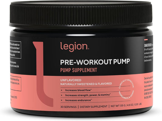 Nitric Oxide Booster Supplement for Enhanced Strength and Stamina - LEGION Pre Workout Pump with Arginine for Increased Muscular Efficiency (Unflavored, 30 Servings)