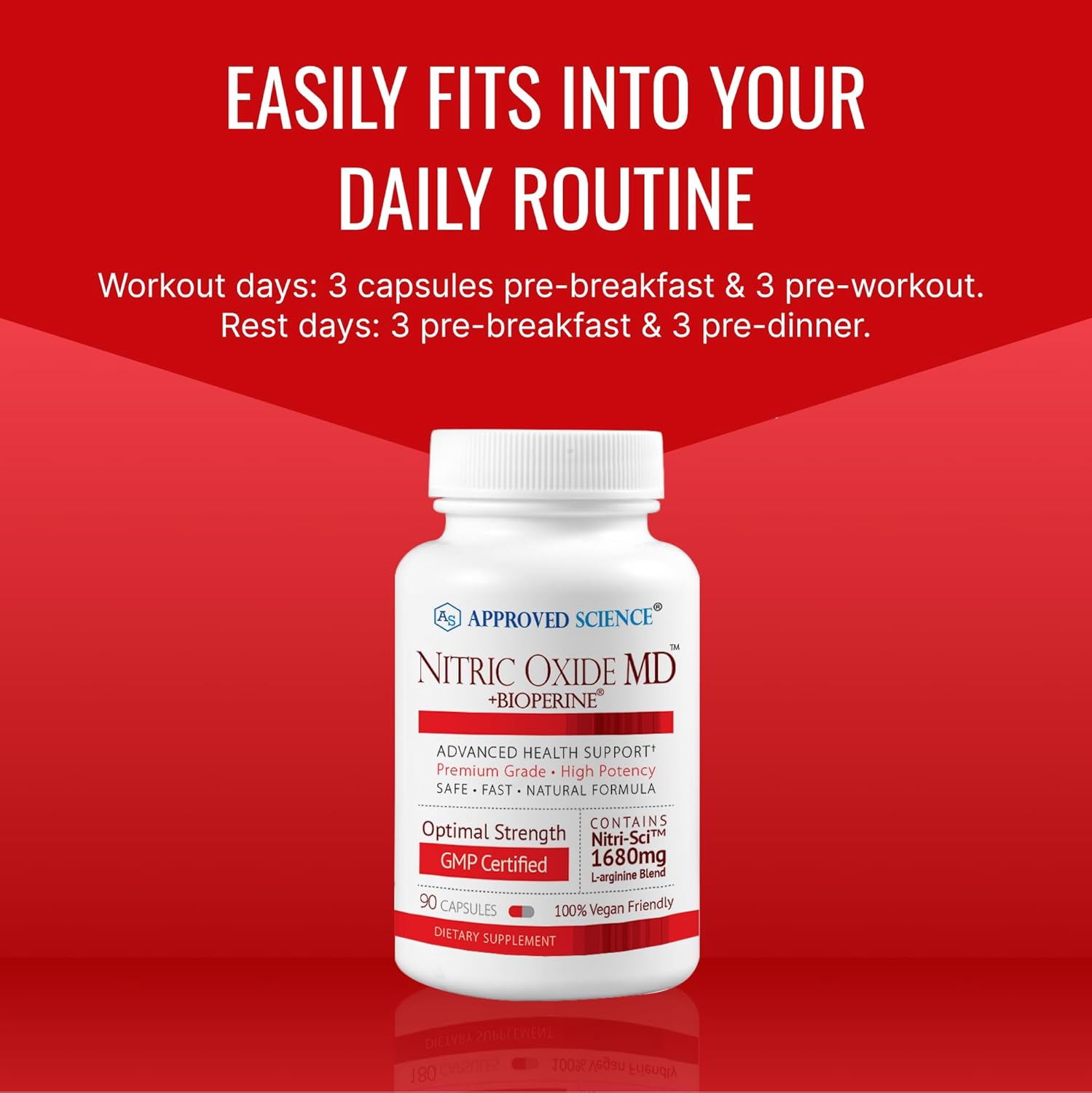 Nitric Oxide MD Supplement for Muscle Development, Lean Body Mass, Energy Boost - 90 Capsules