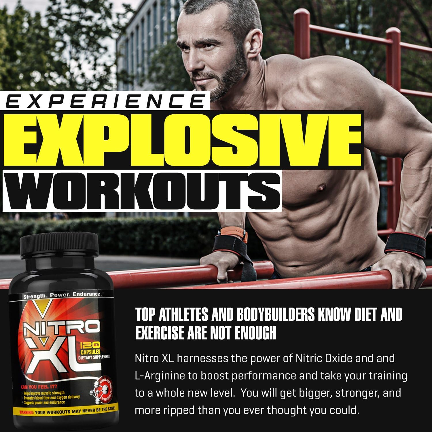 Nitro XL Nitric Oxide Bodybuilding Supplement with L-Arginine for Muscle Mass, Performance, and Stamina - 120 caps