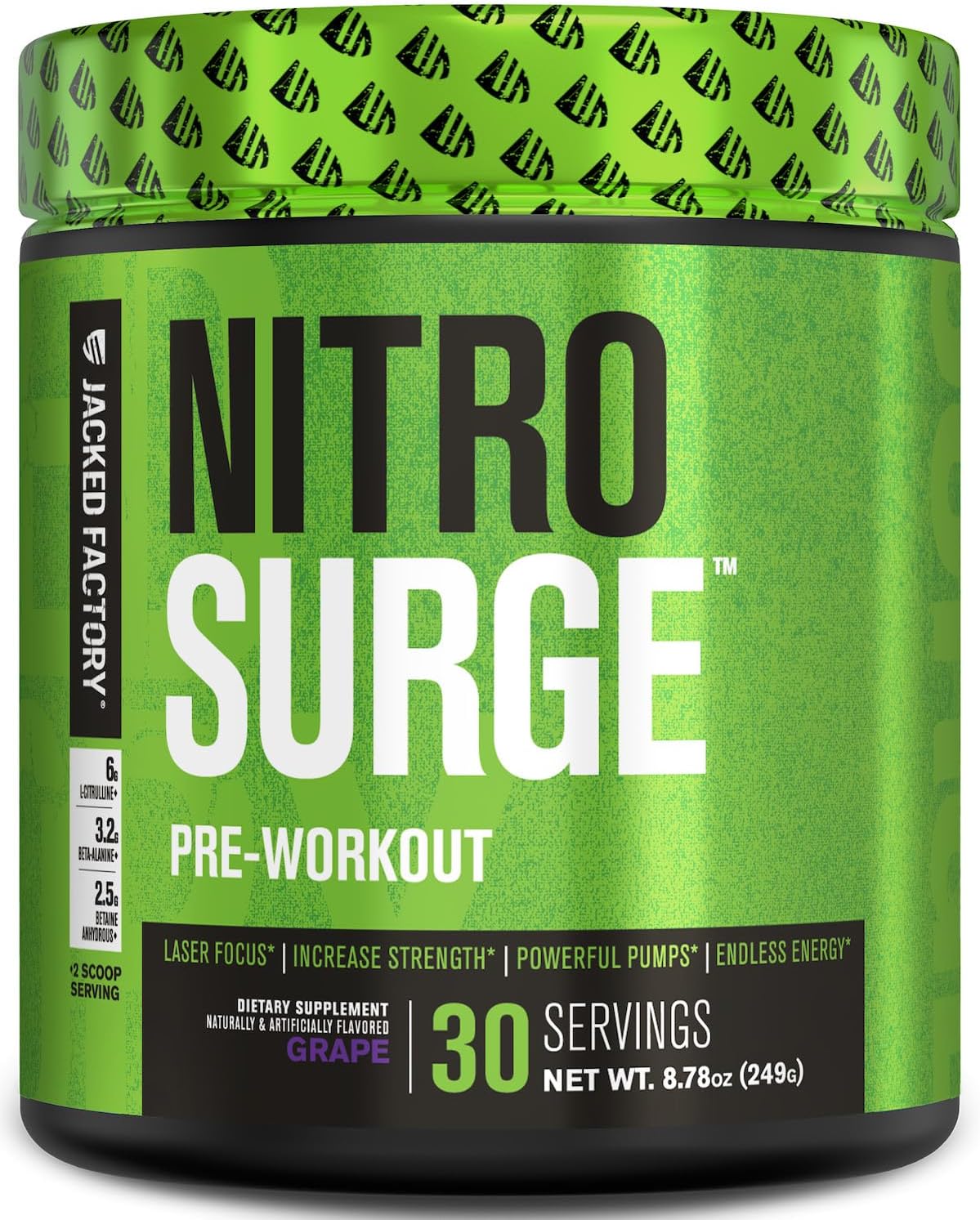 NITROSURGE Pre Workout Supplement - Boost Energy, Increase Strength, Enhance Focus, Maximize Pumps - Nitric Oxide Booster & Preworkout Powder - 30 Servings, Grape Flavor