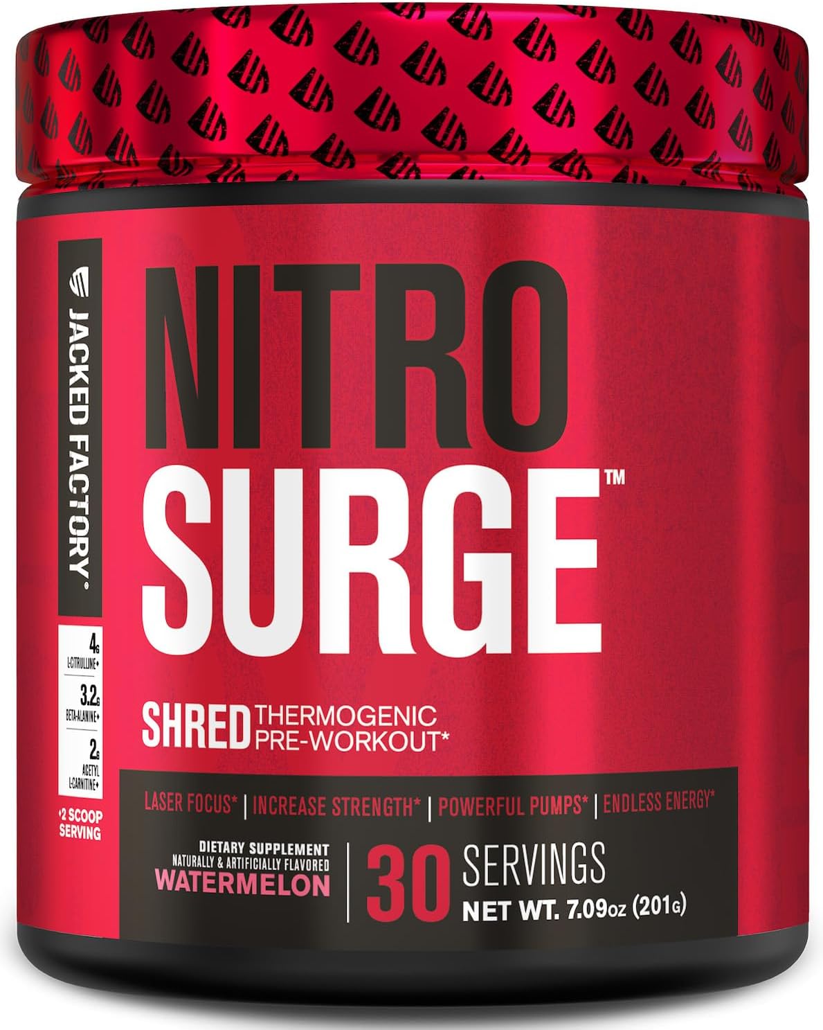 NITROSURGE Shred Pre Workout Supplement - Energy Booster with Instant Strength Gains, Sharp Focus, and Powerful Pumps - Nitric Oxide Booster & PreWorkout Powder in Watermelon Flavor - 30 Servings