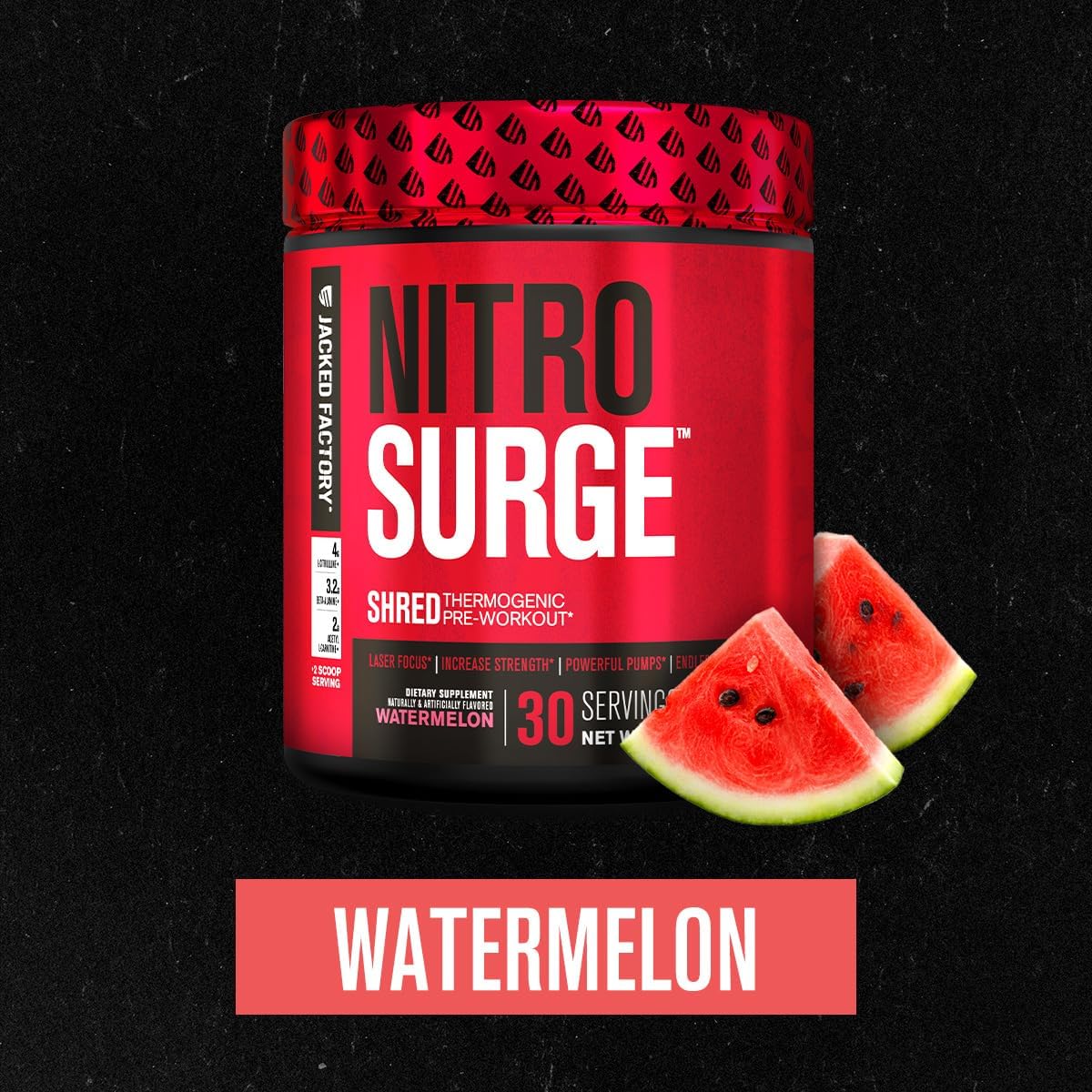 NITROSURGE Shred Pre Workout Supplement - Energy Booster with Instant Strength Gains, Sharp Focus, and Powerful Pumps - Nitric Oxide Booster & PreWorkout Powder in Watermelon Flavor - 30 Servings