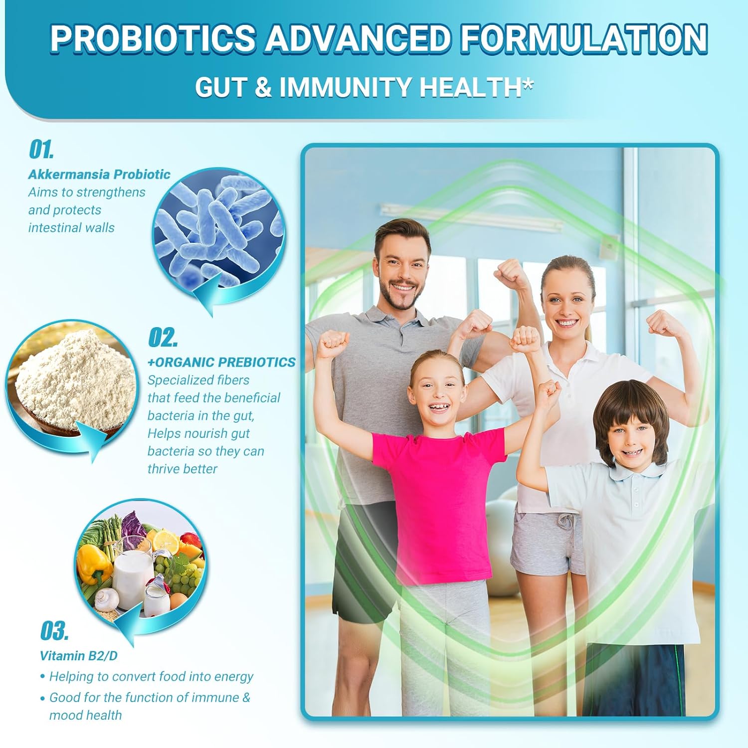 Niuloer Akkermansia Probiotic Capsules - 10 Billion AFUs, Organic Prebiotics, Digestive Health Supplement for Men & Women - 60 Count