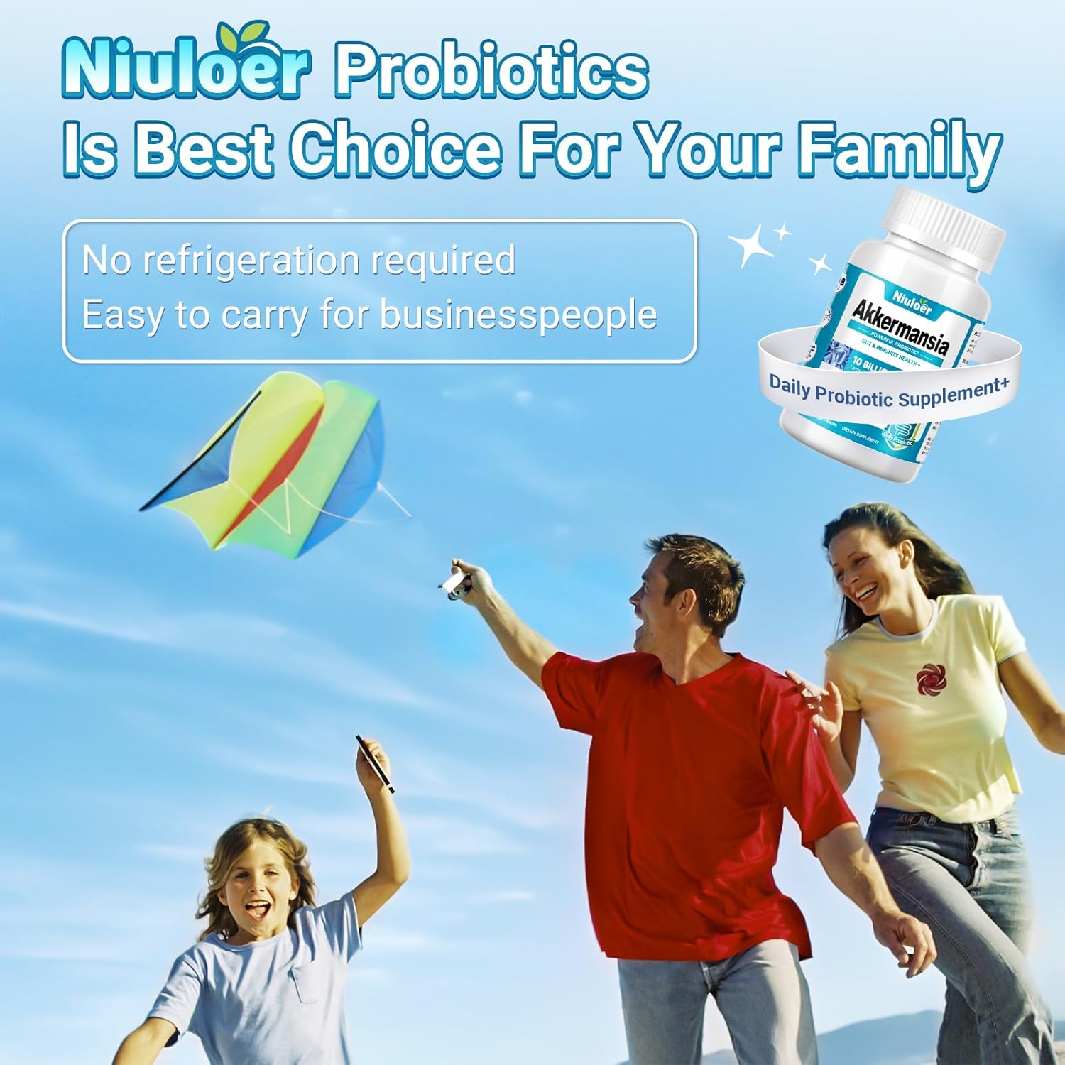 Niuloer Akkermansia Probiotic Capsules - 10 Billion AFUs, Organic Prebiotics, Digestive Health Supplement for Men & Women - 60 Count