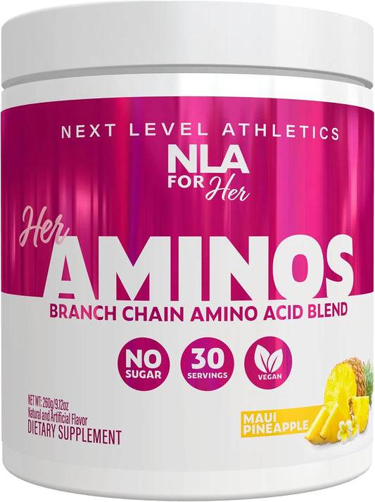 NLA for Her Her Aminos Maui Pineapple BCAA Amino Acid Blend - 30 Servings, Supports Endurance, Lean Muscle, Hydration, Recovery - Vegan, GF, Low Calorie