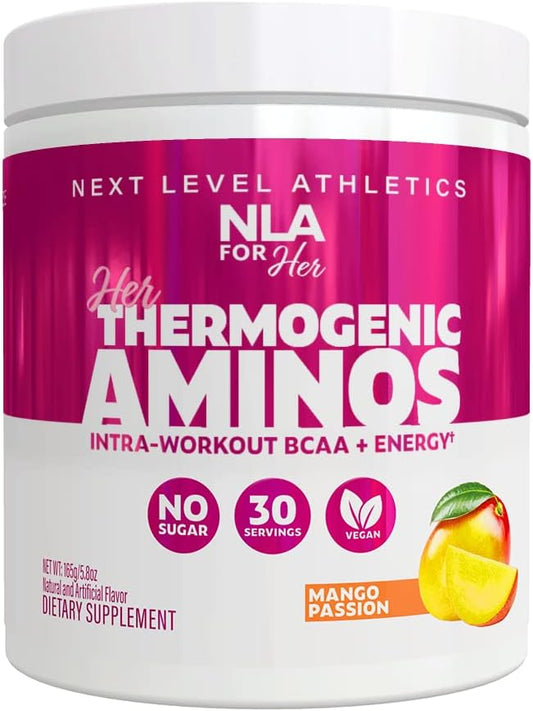 NLA for Her Mango Passion Thermogenic Amino Workout Booster - Women's Pre, Post & Intra with BCAA, Caffeine, Electrolytes - Sugar Free, Vegan - 30 Servings