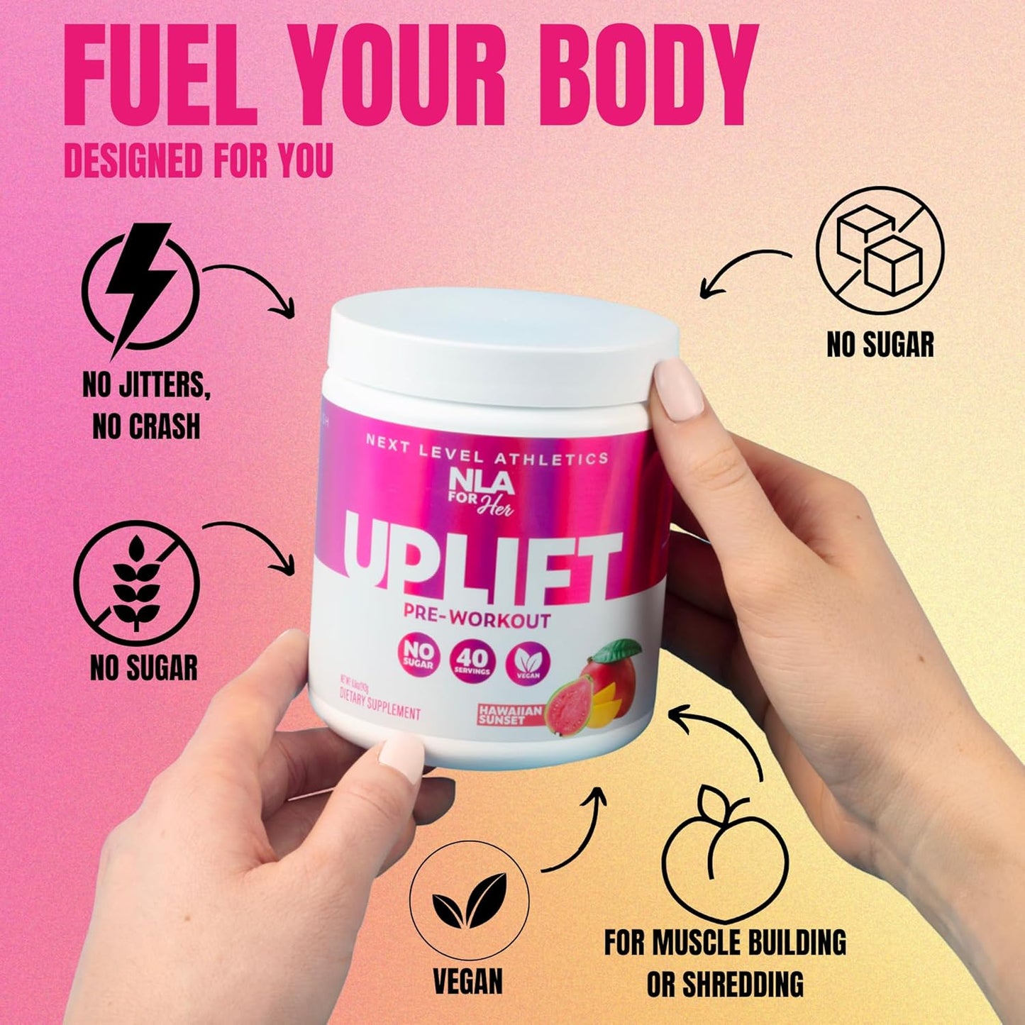 NLA for Her Uplift Pre-Workout - Hawaiian Sunset Flavor - Clean Energy Boost for Women - Supports Athletic Performance - Vegan and Gluten-Free - 30 Servings