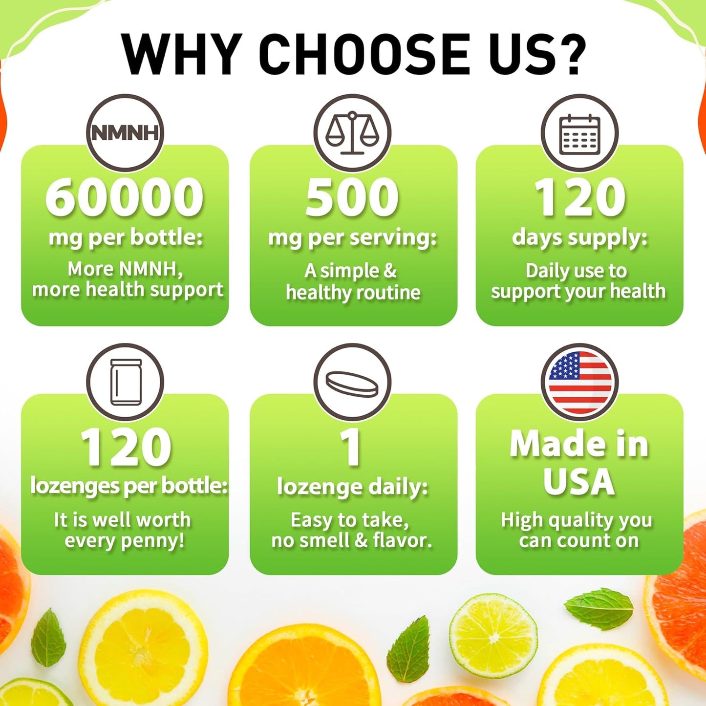 NMNH 500mg Sublingual NAD Supplement for Anti-Aging, Energy, Immunity - 240 Servings